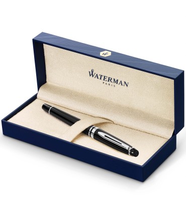 Waterman Expert Rollerball Pen | Gloss Black with Chrome Trim | Fine Point | Black Ink | Gift Box
