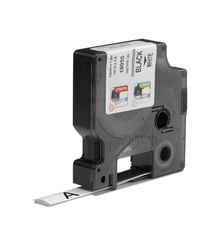 DYMO Rhino Industrial Heat-Shrink Cable Label Tubes | 12mm x 1.5m | Black Print on White | for Rhino Label Makers