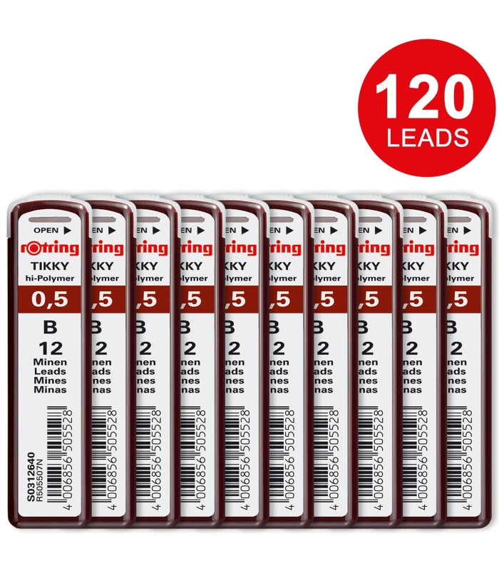 rOtring Lead Refills Hi-Polymer for Fine Mechanical Pencils, 0.50mm, B