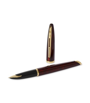 Waterman Carène Marine Amber Fountain Pen | Gloss Brown & Black with 23k Gold Clip | Medium Nib with Blue Ink Cartridge | Gift B
