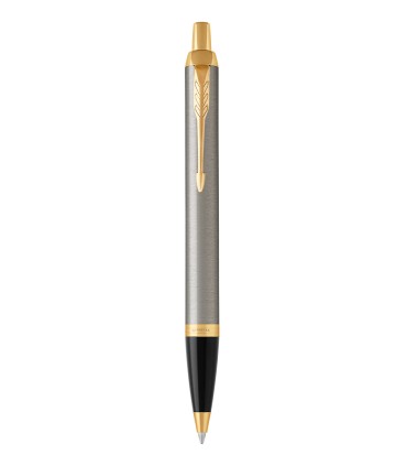 PARKER IM Ballpoint Pen, Brushed Metal, Gold trims, medium Point, Blue ink Refill - Giftbox