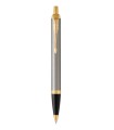 PARKER IM Ballpoint Pen, Brushed Metal, Gold trims, medium Point, Blue ink Refill - Giftbox