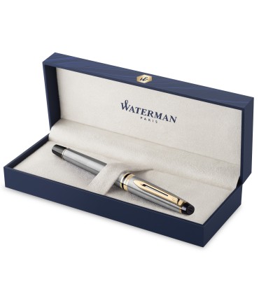 Waterman Expert Fountain Pen | Stainless Steel with 23k Gold Trim | Medium Nib | Gift Box