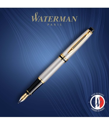 Waterman Expert Fountain Pen | Stainless Steel with 23k Gold Trim | Medium Nib | Gift Box