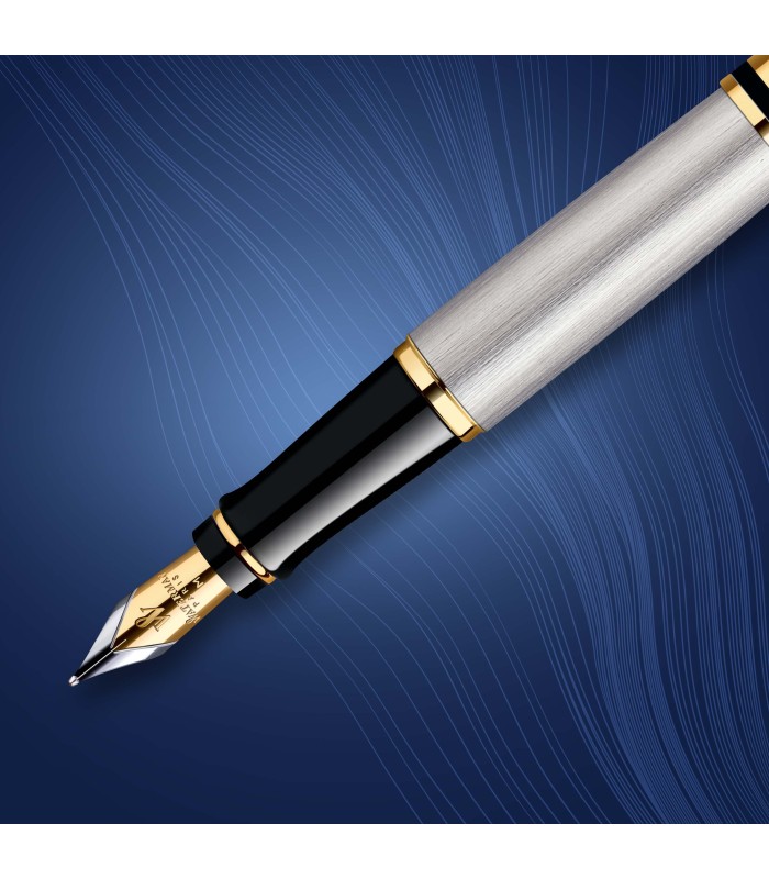 Waterman Expert Fountain Pen | Stainless Steel with 23k Gold Trim | Medium Nib | Gift Box