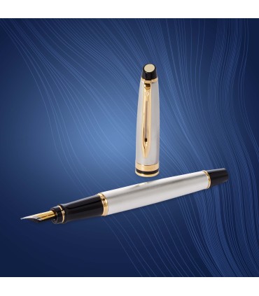 Waterman Expert Fountain Pen | Stainless Steel with 23k Gold Trim | Medium Nib | Gift Box