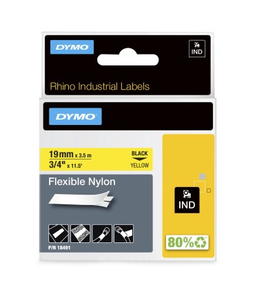 DYMO Rhino Industrial Flexible Nylon Labels | 19 mm x 3.5 m | Black Print on Yellow | Self-Adhesive | for Rhino & LabelManager L