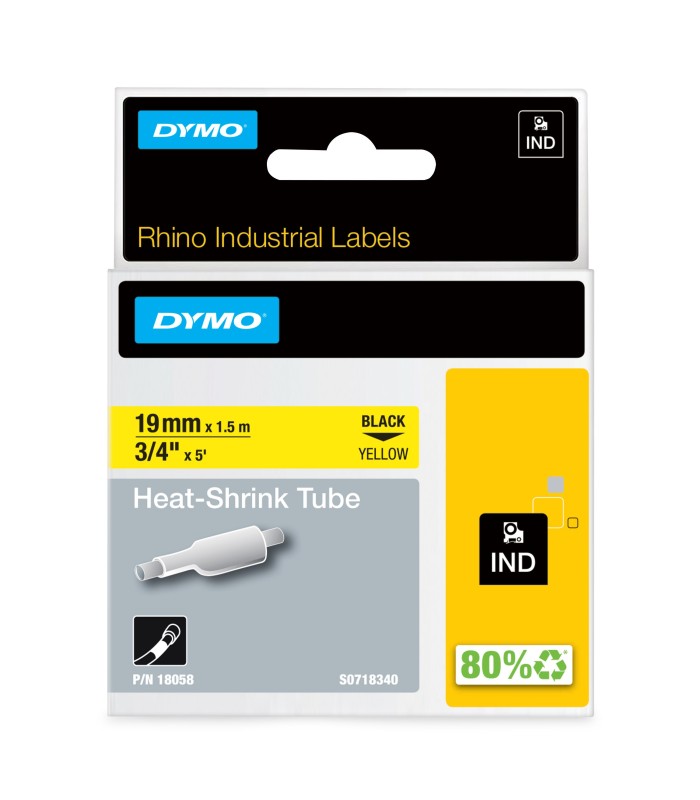 DYMO Rhino Industrial Heat-Shrink Cable Label Tubes | 19 mm x 1.5 m | Black Print on Yellow | for Rhino Label Makers