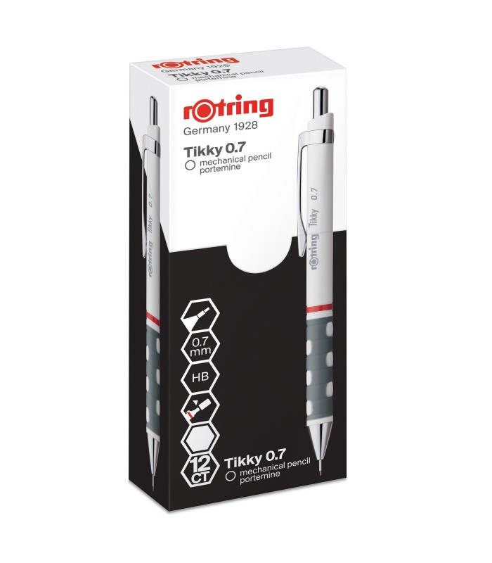 rOtring Tikky Mechanical Pencils | HB 0.7 mm Lead | White Barrel | Box of 12