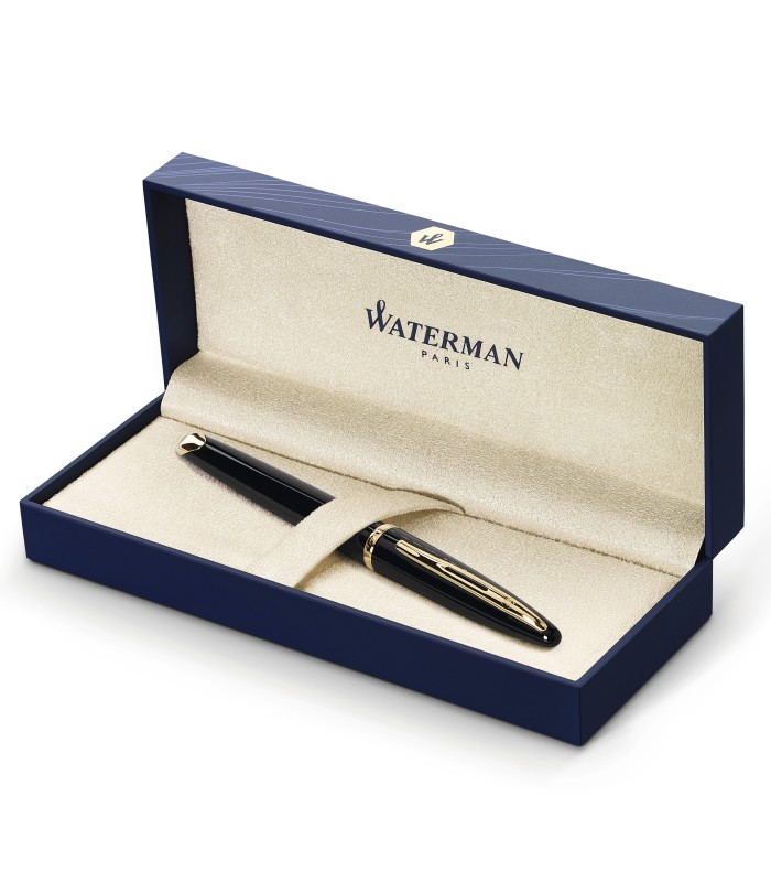 Waterman Carène Black Sea Fountain Pen | High-Gloss Black & 23k Gold Clip | Fine Nib with Blue Ink Cartridge | Gift Box