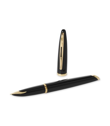 Waterman Carène Black Sea Fountain Pen | High-Gloss Black & 23k Gold Clip | Fine Nib with Blue Ink Cartridge | Gift Box