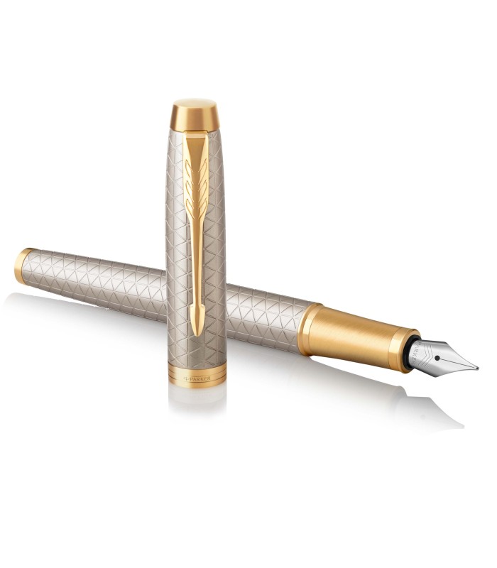 Parker IM Fountain Pen | Premium Warm Silver | Fine Nib with Blue Ink Refill | Gift Box
