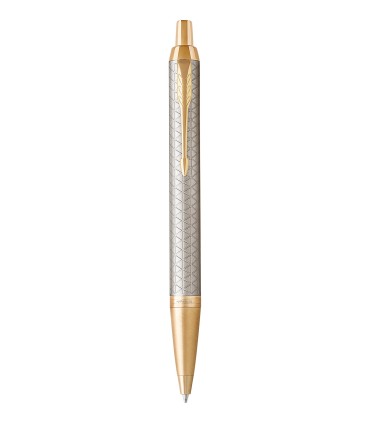 PARKER IM Premium - Ballpoint Pen, Warm Silver, Gold trims, medium Point, Blue ink Refill - Giftbox