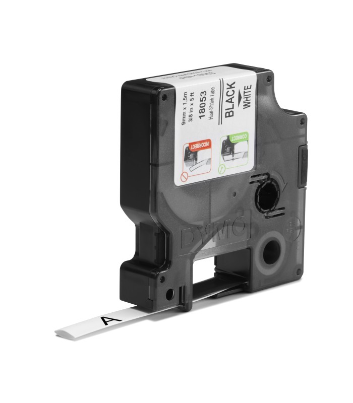 DYMO Rhino Industrial Heat-Shrink Cable Label Tubes | 9 mm x 1.5 m | Black Print on White | for Rhino Label Makers