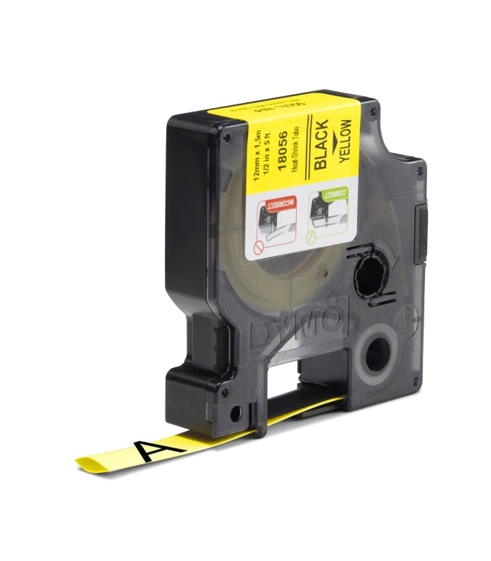 DYMO Rhino Industrial Heat-Shrink Cable Label Tubes | 12 mm x 1.5 m | Black Print on Yellow | for Rhino Label Makers