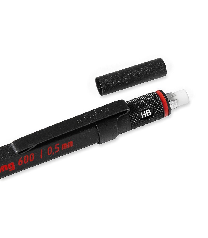 rOtring 600 Mechanical Pencil | 0.5 mm | Black All-Metal Body Propelling Pencil | Non-Slip Knurled Grip & Hexagonal Barrel
