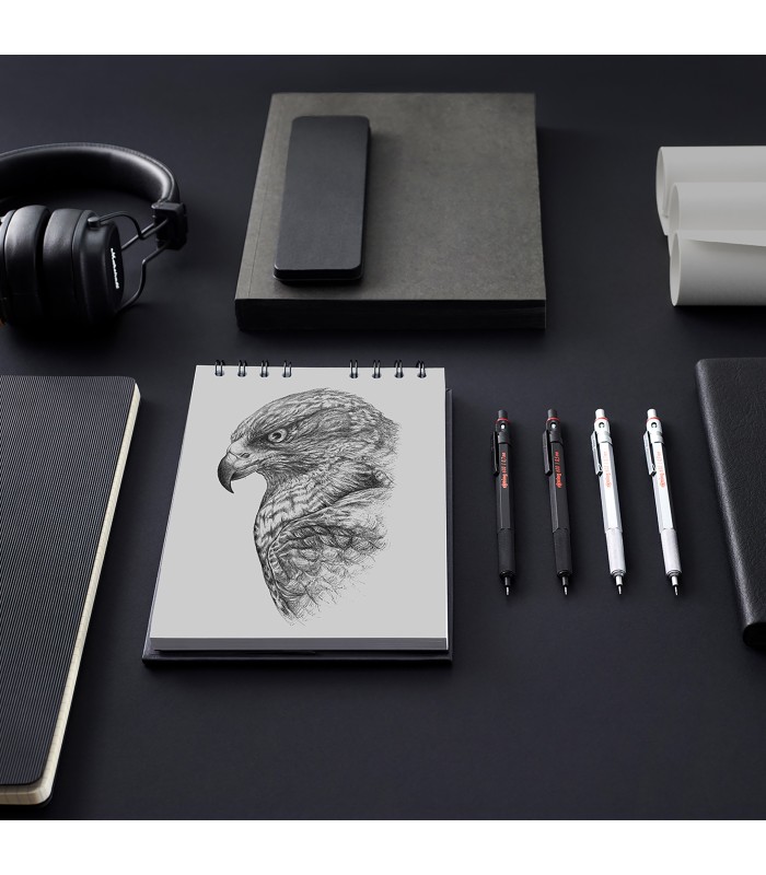 rOtring 600 Mechanical Pencil | 0.5 mm | Black All-Metal Body Propelling Pencil | Non-Slip Knurled Grip & Hexagonal Barrel