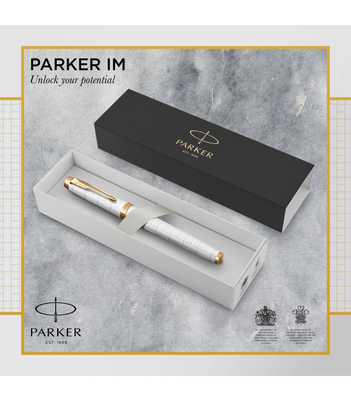 Parker IM Rollerball Pen | Premium Pearl Lacquer with Gold Trim | Fine Point with Black Ink Refill | Gift Box