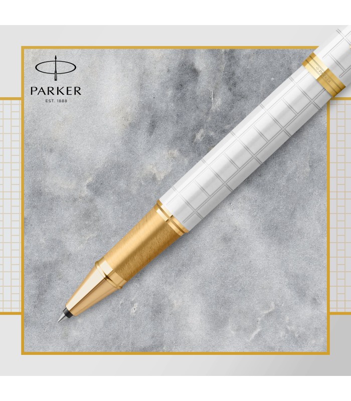 Parker IM Rollerball Pen | Premium Pearl Lacquer with Gold Trim | Fine Point with Black Ink Refill | Gift Box