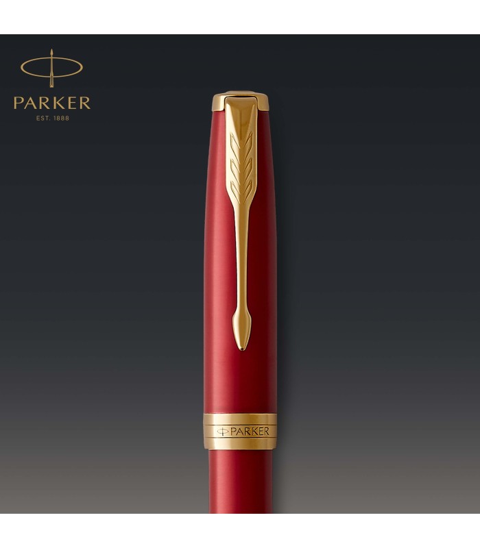 Parker Sonnet Rollerball Pen | Red Lacquer with Gold Trim | Fine Point Black Ink | Gift Box
