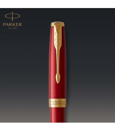 Parker Sonnet Rollerball Pen | Red Lacquer with Gold Trim | Fine Point Black Ink | Gift Box