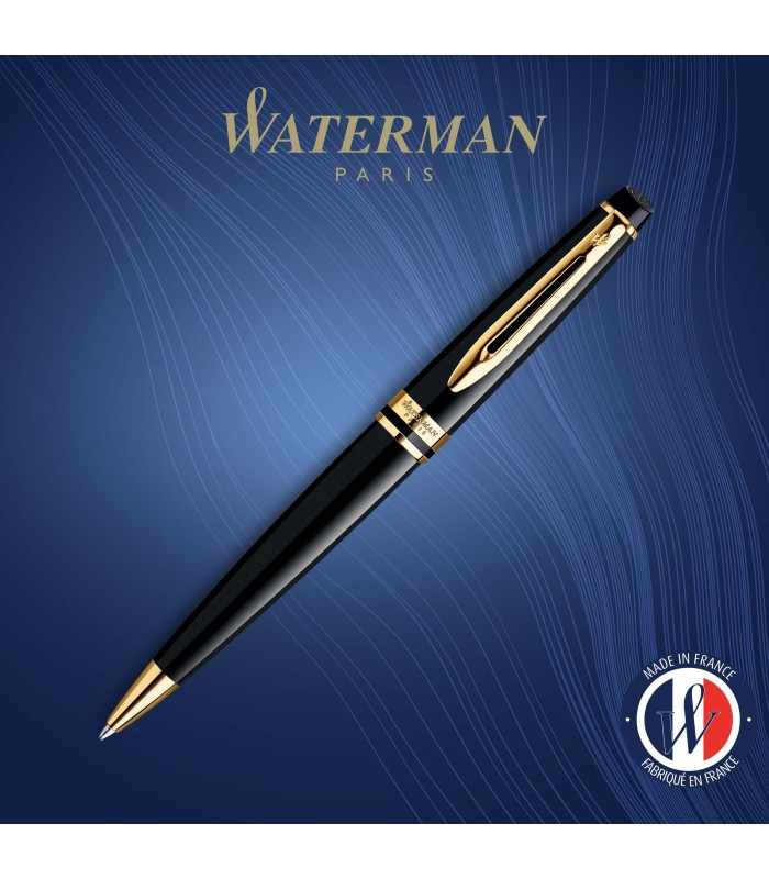 Waterman Expert Ballpoint Pen | Gloss Black with 23k Gold Trim | Medium Tip | Blue Ink | Gift Box
