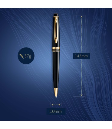 Waterman Expert Ballpoint Pen | Gloss Black with 23k Gold Trim | Medium Tip | Blue Ink | Gift Box