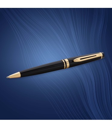 Waterman Expert Ballpoint Pen | Gloss Black with 23k Gold Trim | Medium Tip | Blue Ink | Gift Box