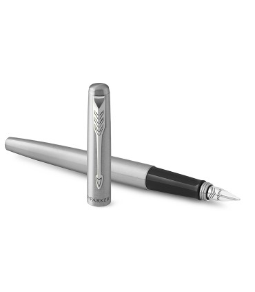 Parker Jotter Duo Gift Set with Ballpoint Pen & Fountain Pen | Stainless Steel with Chrome Trim | Blue Ink Refill & Cartridges |