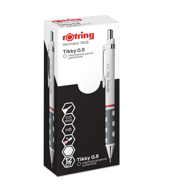 rOtring Tikky Colour-Coded Mechanical Pencils | 0.5 mm | White Barrel | Box of 12