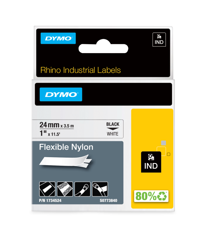 DYMO Rhino Industrial Flexible Nylon Labels | 24 mm x 3.5 m | Black Print on White | Self-Adhesive | for LabelManager & Rhino La