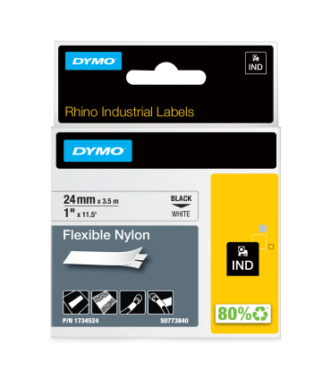 DYMO Rhino Industrial Flexible Nylon Labels | 24 mm x 3.5 m | Black Print on White | Self-Adhesive | for LabelManager & Rhino La