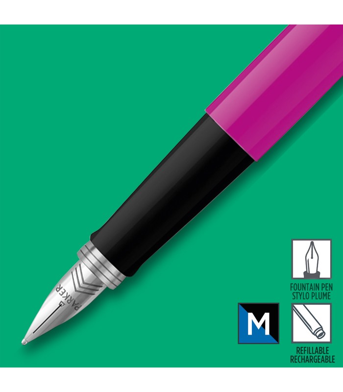 Parker Jotter Originals Fountain Pen | Classic Magenta Finish | Medium Nib | Blue & Black Ink