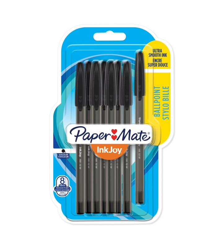 Paper Mate InkJoy 100ST Ballpoint Pens | Medium Point (1.0mm) | Black | 8 Count