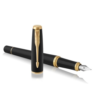 Parker Urban Duo Gift Set with Ballpoint Pen & Fountain Pen | Muted Black with Gold Trim | Blue Ink Refill & Cartridge
