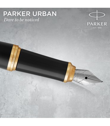 Parker Urban Duo Gift Set with Ballpoint Pen & Fountain Pen | Muted Black with Gold Trim | Blue Ink Refill & Cartridge