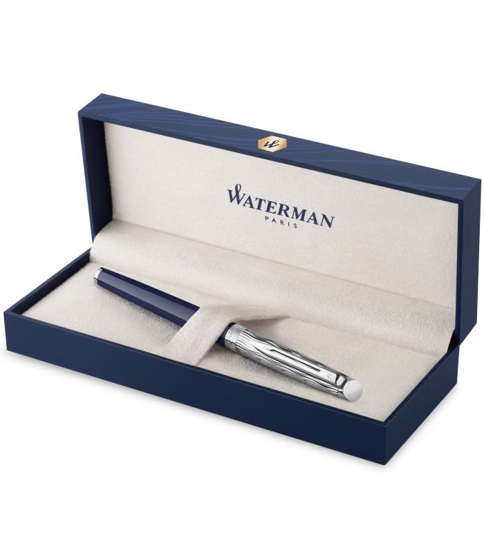 Waterman Hémisphère Fountain Pen | Metal & Blue Lacquer | Chiselled Cap | Stainless Steel Fine Nib | Blue Ink | Gift Box