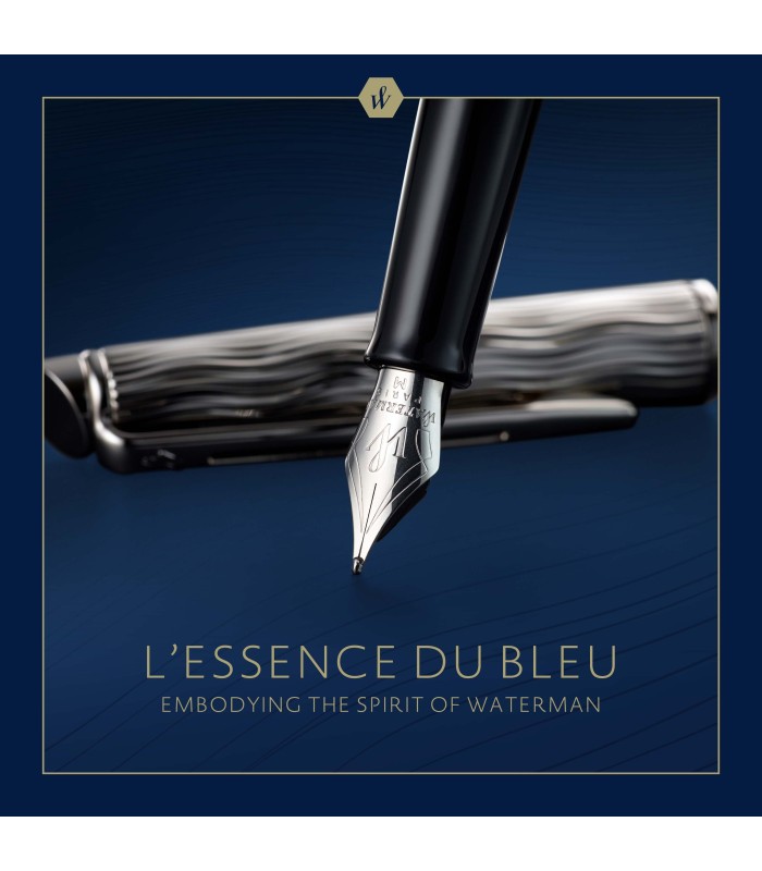 Waterman Hémisphère Fountain Pen | Metal & Blue Lacquer | Chiselled Cap | Stainless Steel Fine Nib | Blue Ink | Gift Box