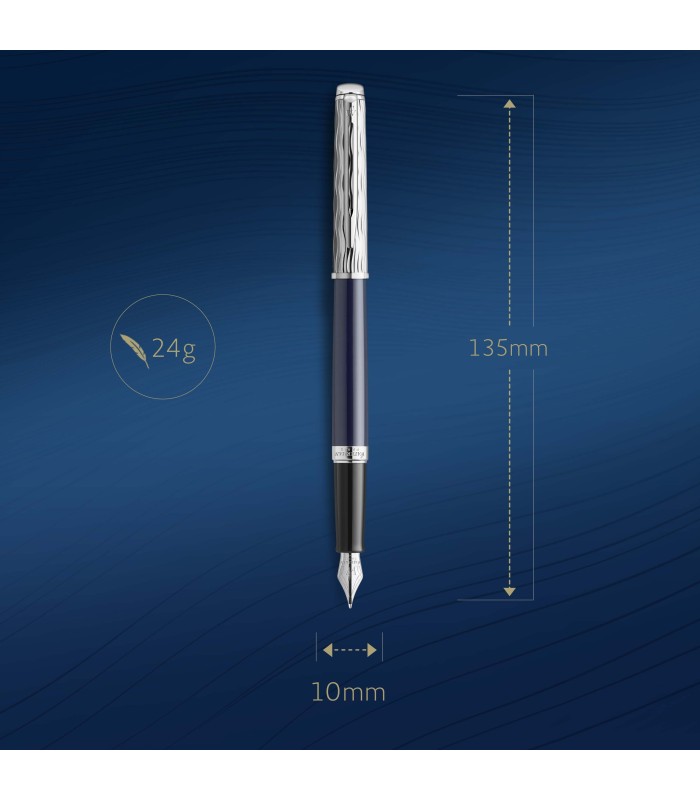 Waterman Hémisphère Fountain Pen | Metal & Blue Lacquer | Chiselled Cap | Stainless Steel Fine Nib | Blue Ink | Gift Box