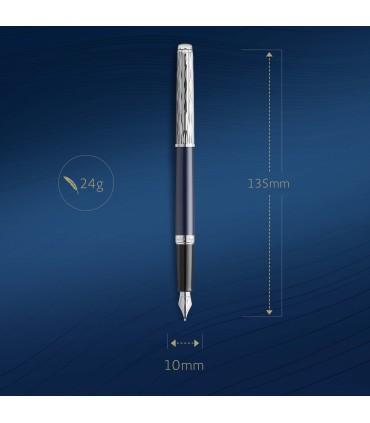 Waterman Hémisphère Fountain Pen | Metal & Blue Lacquer | Chiselled Cap | Stainless Steel Fine Nib | Blue Ink | Gift Box