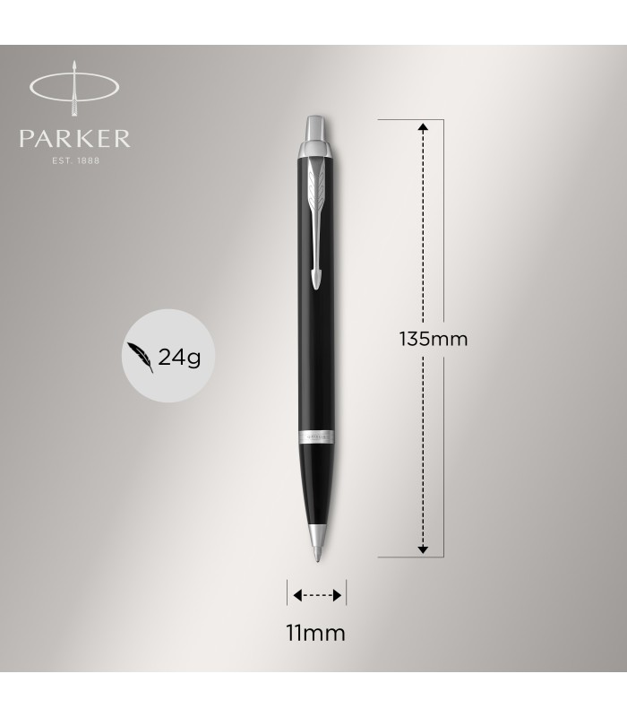 Parker IM Duo Gift Set with Ballpoint Pen & Fountain Pen | Gloss Black with Chrome Trim | Blue Ink Refill & Cartridge | Gift Box
