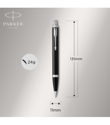 Parker IM Duo Gift Set with Ballpoint Pen & Fountain Pen | Gloss Black with Chrome Trim | Blue Ink Refill & Cartridge | Gift Box