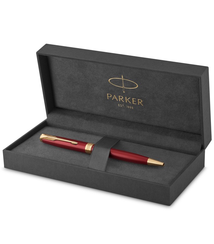 Parker Sonnet Ballpoint Pen | Red Lacquer with Gold Trim | Medium Point Black Ink | Gift Box