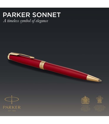 Parker Sonnet Ballpoint Pen | Red Lacquer with Gold Trim | Medium Point Black Ink | Gift Box