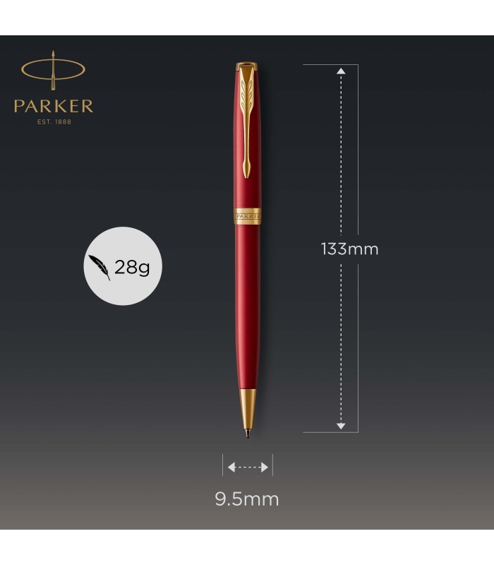 Parker Sonnet Ballpoint Pen | Red Lacquer with Gold Trim | Medium Point Black Ink | Gift Box
