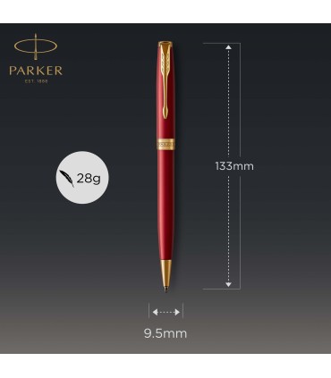 Parker Sonnet Ballpoint Pen | Red Lacquer with Gold Trim | Medium Point Black Ink | Gift Box