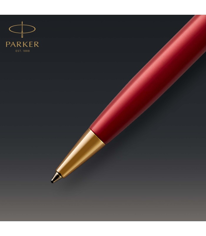 Parker Sonnet Ballpoint Pen | Red Lacquer with Gold Trim | Medium Point Black Ink | Gift Box