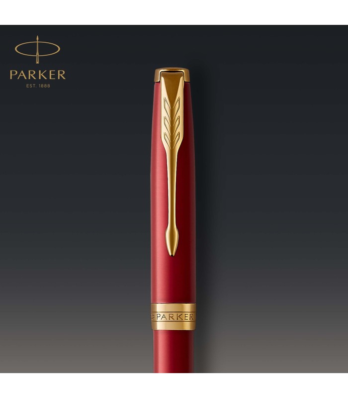 Parker Sonnet Ballpoint Pen | Red Lacquer with Gold Trim | Medium Point Black Ink | Gift Box