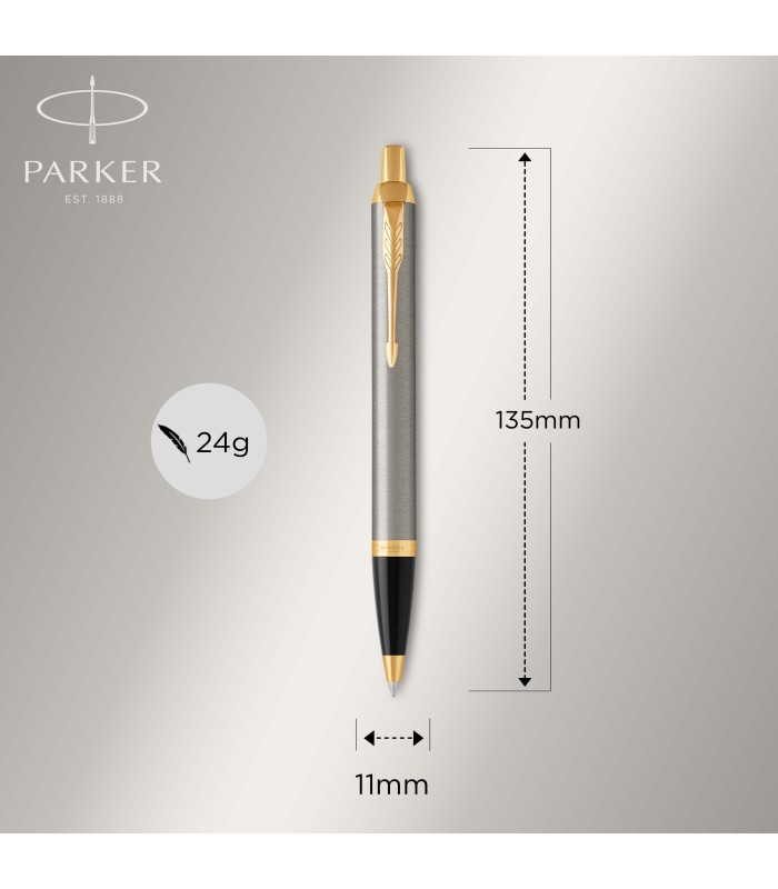 Parker IM Duo Gift Set with Ballpoint Pen & Rollerball Pen | Brushed Metal with Gold Trim | Black Ink Refill & Cartridge | Gift 