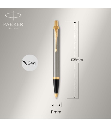Parker IM Duo Gift Set with Ballpoint Pen & Rollerball Pen | Brushed Metal with Gold Trim | Black Ink Refill & Cartridge | Gift 